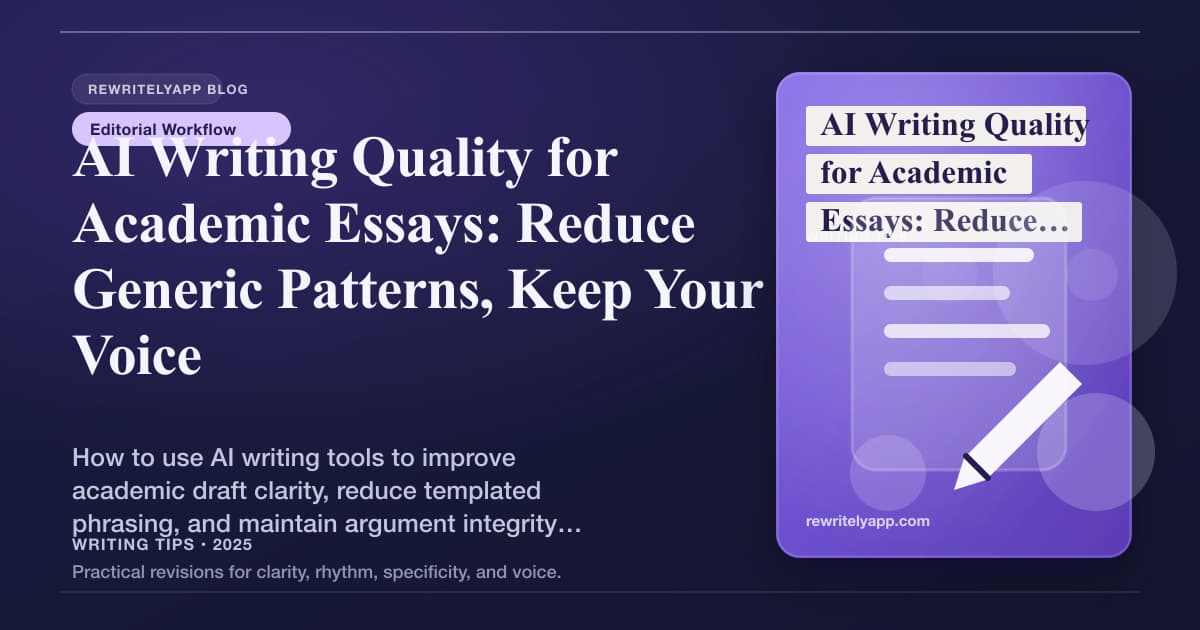 Qualidade da Escrita de IA para Redações Acadêmicas: Reduza Padrões Genéricos, Mantenha Sua Voz