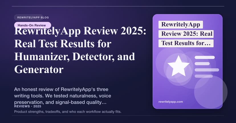 RewritelyApp Review 2025: Echte Testergebnisse für Humanizer, Detector und Generator