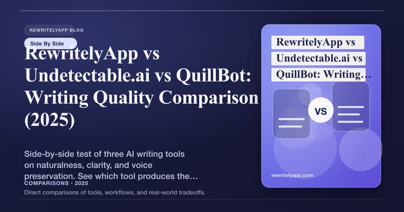 RewritelyApp vs Undetectable.ai vs QuillBot: Comparación de la calidad de la escritura (2025)