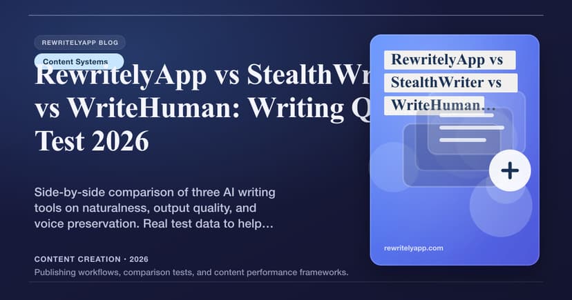 RewritelyApp vs StealthWriter vs WriteHuman: Schreibqualitätstest 2026